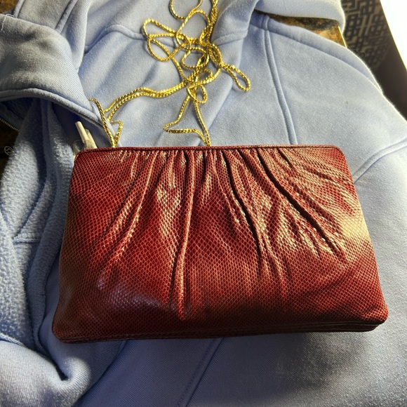 Judith Leiber Lizard Skin Purse with Gold Toned Hardware - Picture 1 of 14